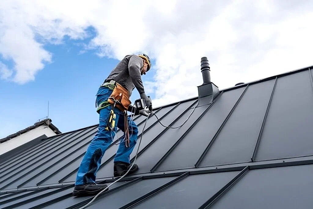 Modern house with new roof installation