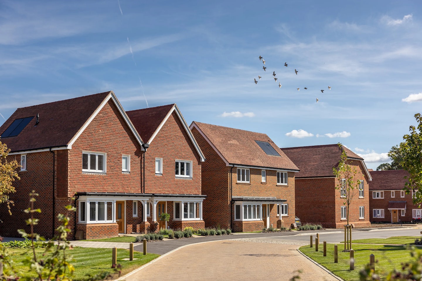 Suburban houses with pitched slate roofs